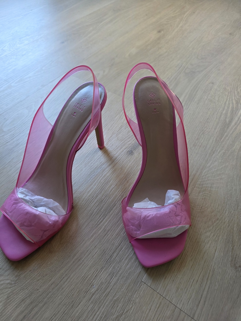 Call It Spring Pink Clear Strap Slingback Heels